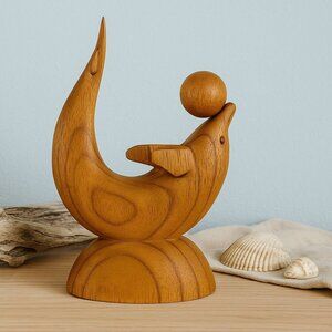 Carved Wooden Dolphin Figurine MCM Nautical Decor VTG Beach Sea Life Sculpture